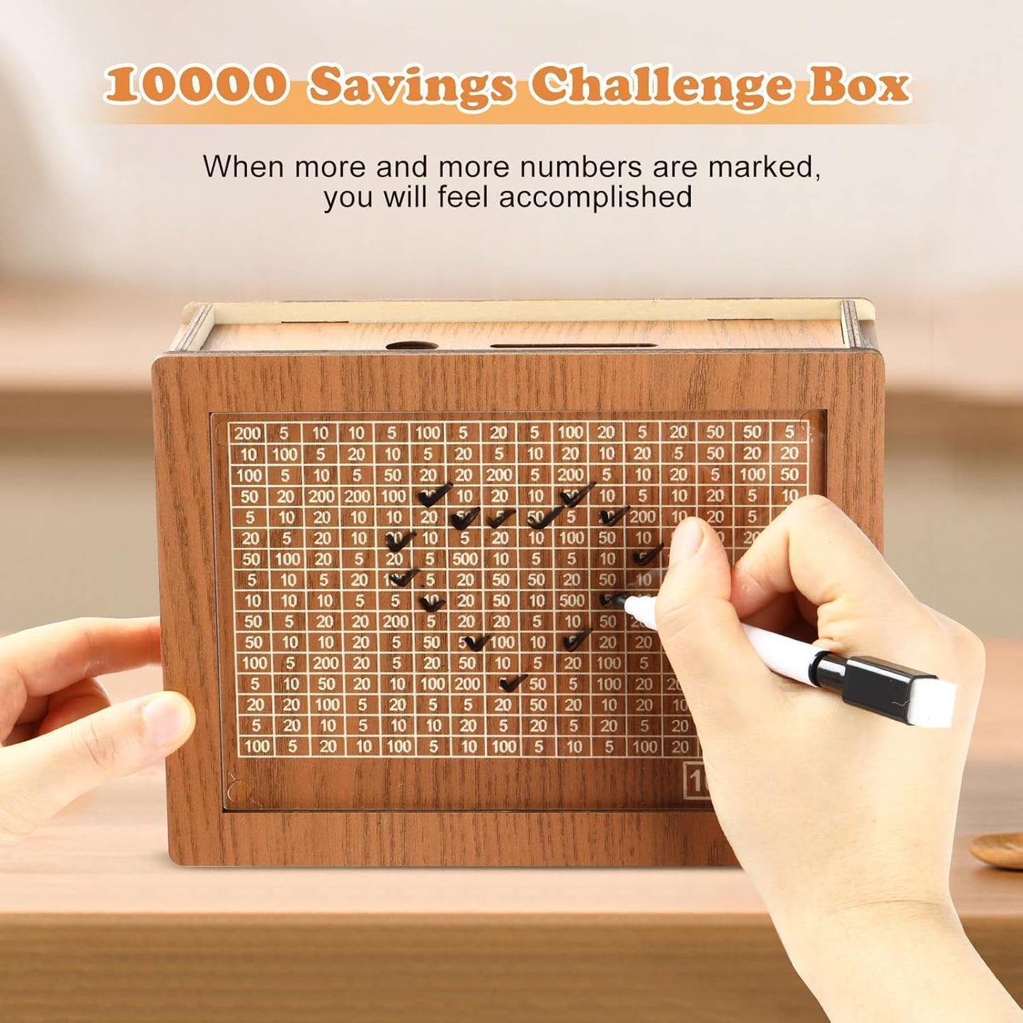 Wooden Piggy Bank For 1 Lakh Saving (With Marker)