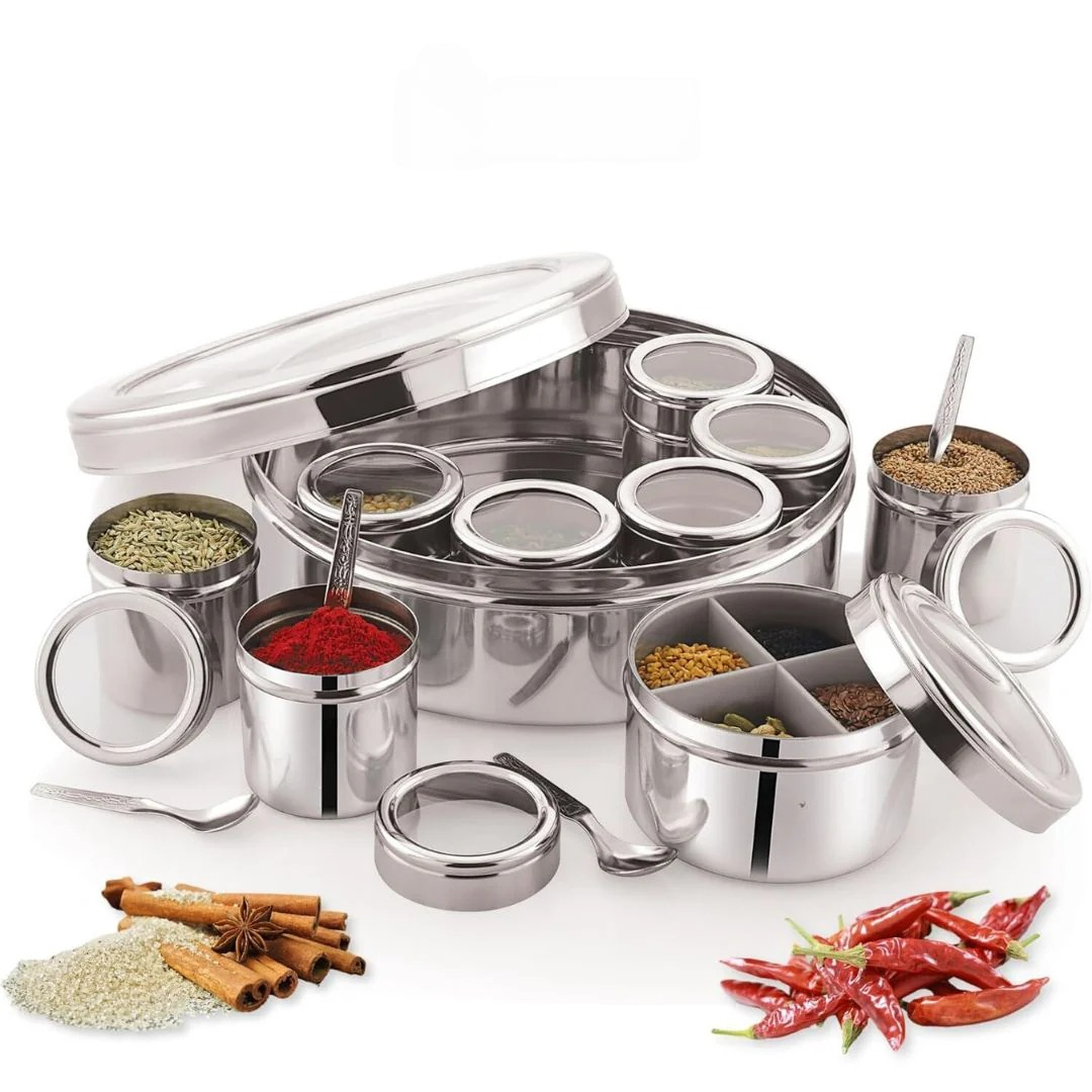 Premium 302 Stainless Steel Masala Dabba Set - 12 in 1 | High Quality and Huge Demand