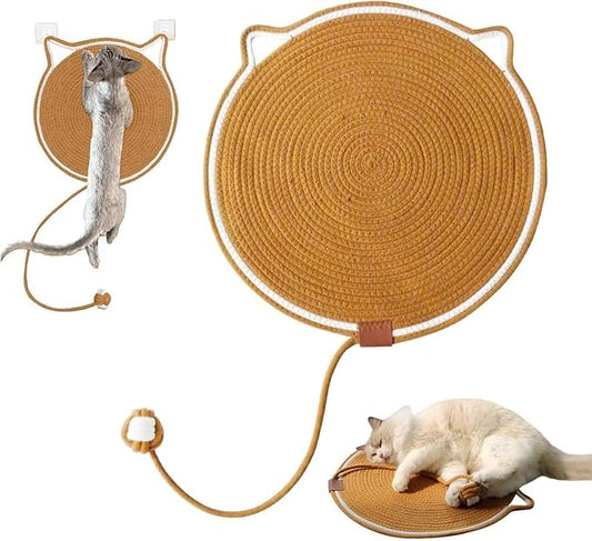 Cotton Thread Cat Mat, Woven Cat Scratch Pad with Catnip Ball Comfortable Cotton Mat Cat Claw Sharpening Pad for Cats Kittens