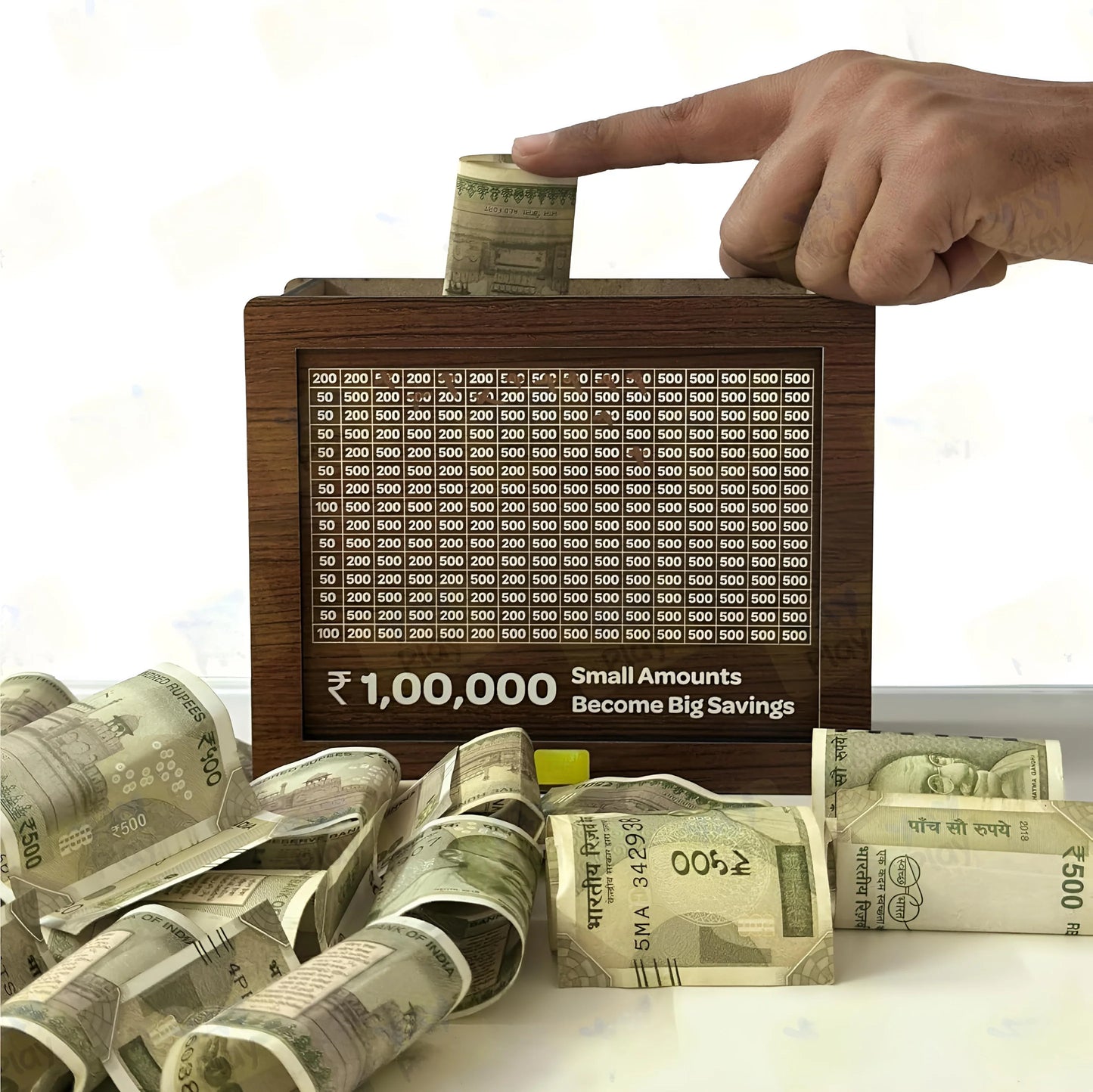 Wooden Piggy Bank For 1 Lakh Saving (With Marker)