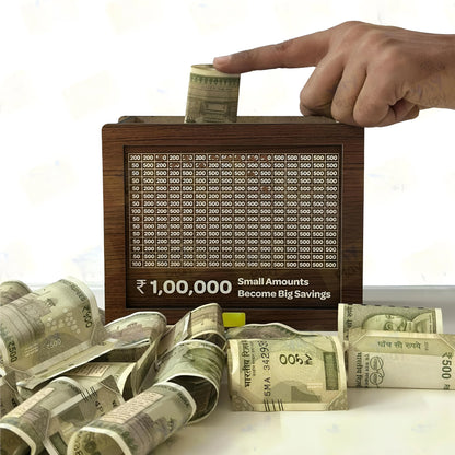 Wooden Piggy Bank For 1 Lakh Saving (With Marker)