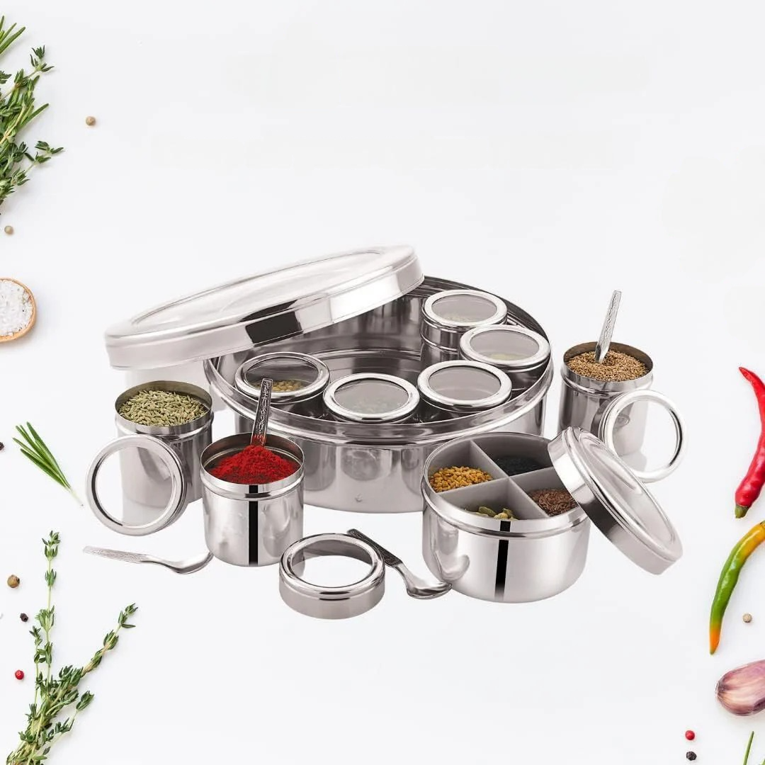 Premium 302 Stainless Steel Masala Dabba Set - 12 in 1 | High Quality and Huge Demand