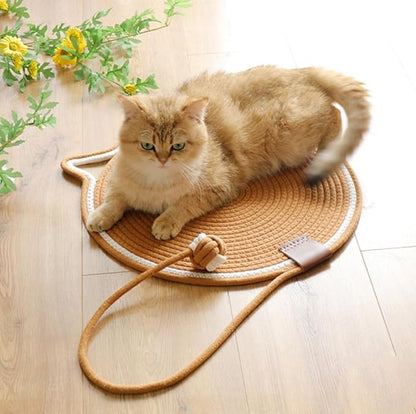 Cotton Thread Cat Mat, Woven Cat Scratch Pad with Catnip Ball Comfortable Cotton Mat Cat Claw Sharpening Pad for Cats Kittens