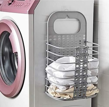 Multipurpose Foldable Laundry Basket | With 2 Self Adhesive Hooks For Hanging