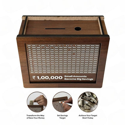 Wooden Piggy Bank For 1 Lakh Saving (With Marker)