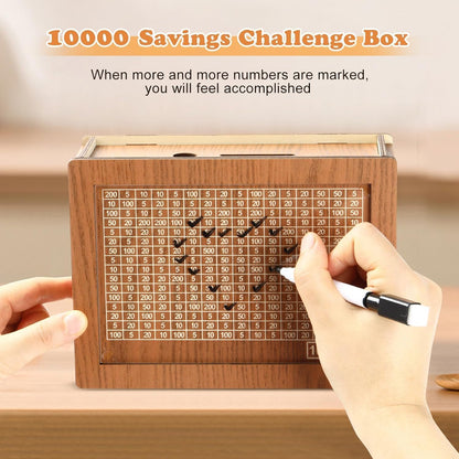 Wooden Piggy Bank For 1 Lakh Saving (With Marker)