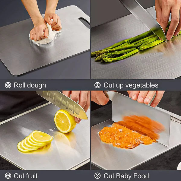Jxgzyy 31.5x19.69 Inch Large 304 Stainless Steel Cutting Board With Lip & Rolling Pin - Heavy Duty Kitchen Chopping Board