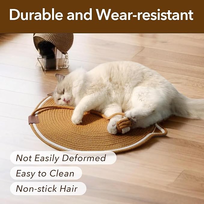 Cotton Thread Cat Mat, Woven Cat Scratch Pad with Catnip Ball Comfortable Cotton Mat Cat Claw Sharpening Pad for Cats Kittens