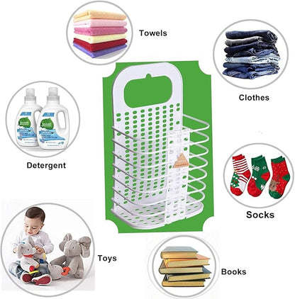 Multipurpose Foldable Laundry Basket | With 2 Self Adhesive Hooks For Hanging